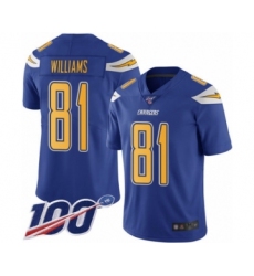 Men's Los Angeles Chargers #81 Mike Williams Limited Electric Blue Rush Vapor Untouchable 100th Season Football Jersey