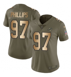 Women's Nike Miami Dolphins #97 Jordan Phillips Limited Olive/Gold 2017 Salute to Service NFL Jersey