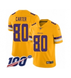 Youth Minnesota Vikings #80 Cris Carter Limited Gold Inverted Legend 100th Season Football Jersey
