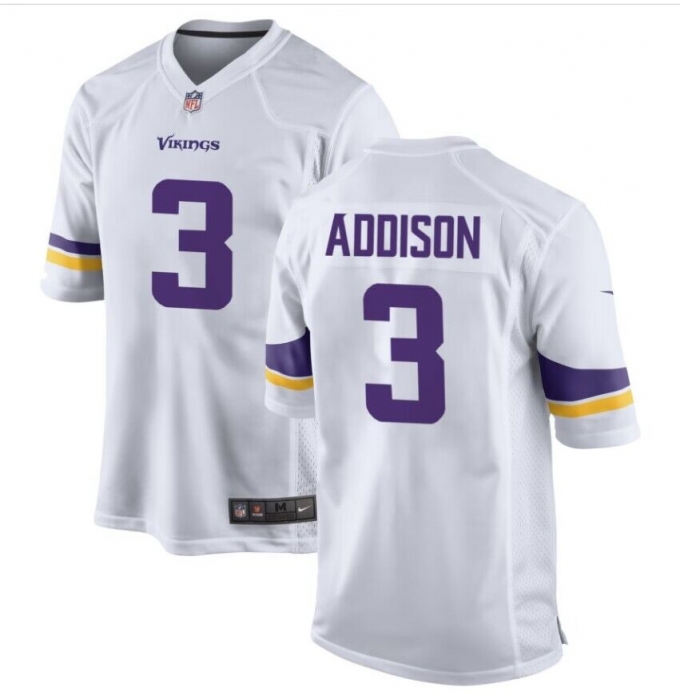 Men's Minnesota Vikings #3 Jordan Addison Nike White 2023 NFL Draft First Round Pick Limited Jersey