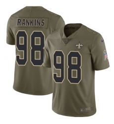 Men's Nike New Orleans Saints #98 Sheldon Rankins Limited Olive 2017 Salute to Service NFL Jersey