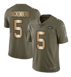Youth Nike New York Jets #5 Christian Hackenberg Limited Olive/Gold 2017 Salute to Service NFL Jersey