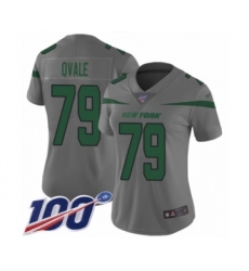 Women's New York Jets #79 Brent Qvale Limited Gray Inverted Legend 100th Season Football Jersey