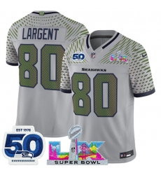 Men's Seattle Seahawks #80 Steve Largent Gray 2025 F.U.S.E. Super Bowl LX And 50th Season “Rivalries” Vapor Limited Football Stitched Jersey
