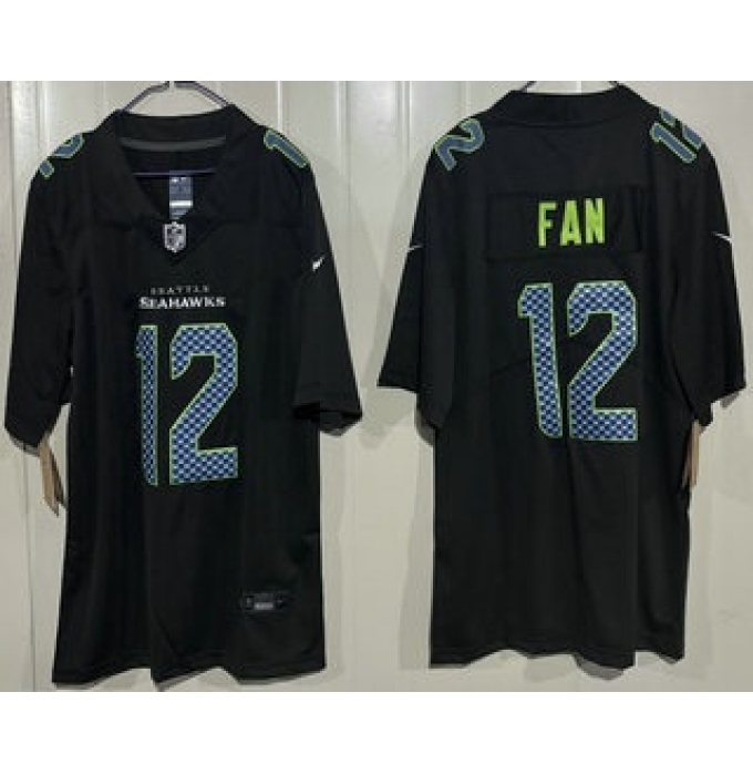 Men's Seattle Seahawks #12 Fan Limited Black Fashion Vapor Jersey
