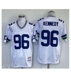 Men's Seattle Seahawks #96 Cortez Kennedy White Throwback Stitched Football Jersey
