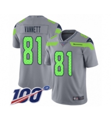 Men's Seattle Seahawks #81 Nick Vannett Limited Silver Inverted Legend 100th Season Football Jersey