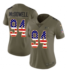 Women's Nike Seattle Seahawks #94 Malik McDowell Limited Olive/USA Flag 2017 Salute to Service NFL Jersey