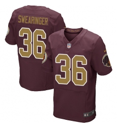 Men's Nike Washington Redskins #36 D.J. Swearinger Elite Burgundy Red/Gold Number Alternate 80TH Anniversary NFL Jersey