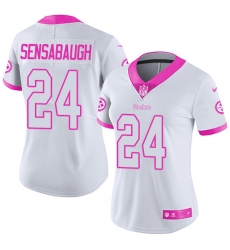 Women's Nike Pittsburgh Steelers #24 Coty Sensabaugh Limited White/Pink Rush Fashion NFL Jersey