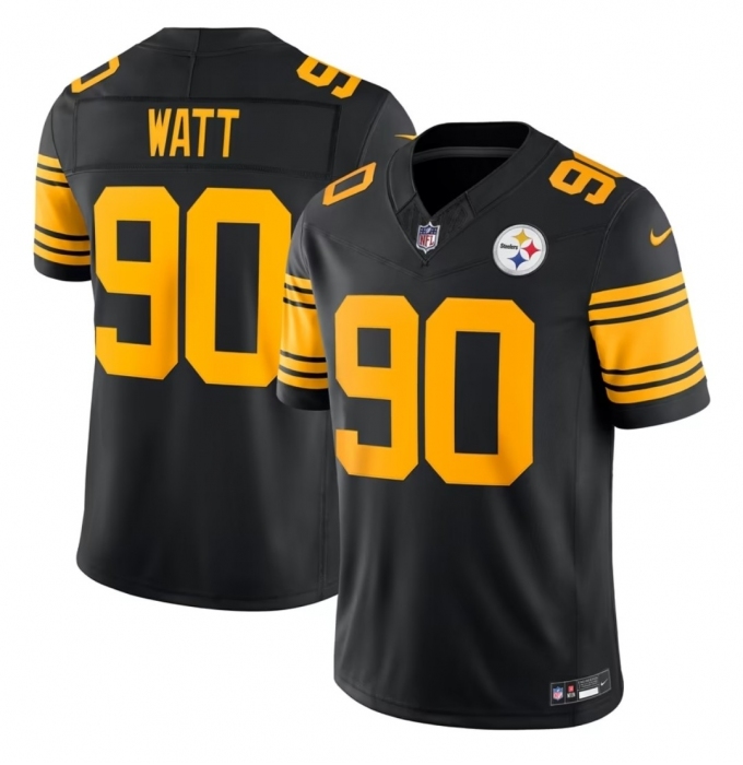 Men's Pittsburgh Steelers #90 T. J. Watt Black 2025 F.U.S.E. Color Rush Vapor Limited Football Stitched Jersey