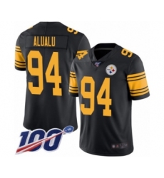 Men's Pittsburgh Steelers #94 Tyson Alualu Limited Black Rush Vapor Untouchable 100th Season Football Jersey