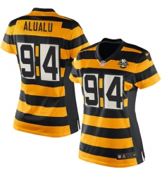 Women's Nike Pittsburgh Steelers #94 Tyson Alualu Limited Yellow/Black Alternate 80TH Anniversary Throwback NFL Jersey