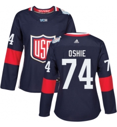 Women's Adidas Team USA #74 T. J. Oshie Authentic Navy Blue Away 2016 World Cup Hockey Jersey