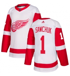 Men's Adidas Detroit Red Wings #1 Terry Sawchuk Authentic White Away NHL Jersey