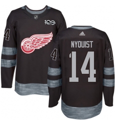 Men's Adidas Detroit Red Wings #14 Gustav Nyquist Authentic Black 1917-2017 100th Anniversary NHL Jersey