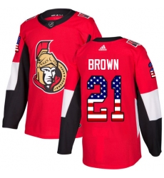 Men's Adidas Ottawa Senators #21 Logan Brown Authentic Red USA Flag Fashion NHL Jersey