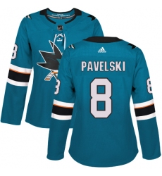 Women's Adidas San Jose Sharks #8 Joe Pavelski Premier Teal Green Home NHL Jersey