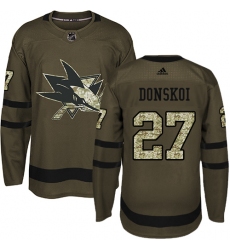 Men's Adidas San Jose Sharks #27 Joonas Donskoi Authentic Green Salute to Service NHL Jersey