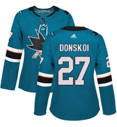 Women's Adidas San Jose Sharks #27 Joonas Donskoi Authentic Teal Green Home NHL Jersey