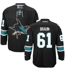 Youth Reebok San Jose Sharks #61 Justin Braun Authentic Black Third NHL Jersey