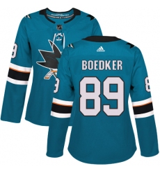 Women's Adidas San Jose Sharks #89 Mikkel Boedker Premier Teal Green Home NHL Jersey