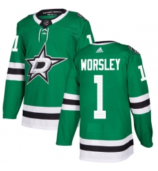 Men's Adidas Dallas Stars #1 Gump Worsley Authentic Green Home NHL Jersey