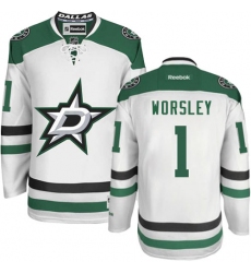 Women's Reebok Dallas Stars #1 Gump Worsley Authentic White Away NHL Jersey