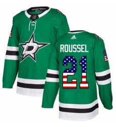 Men's Adidas Dallas Stars #21 Antoine Roussel Authentic Green USA Flag Fashion NHL Jersey