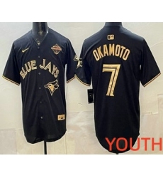 Youth Toronto Blue Jays #7 Kazuma Okamoto Black Gold 2025 American League Champions Limited Stitched Jersey