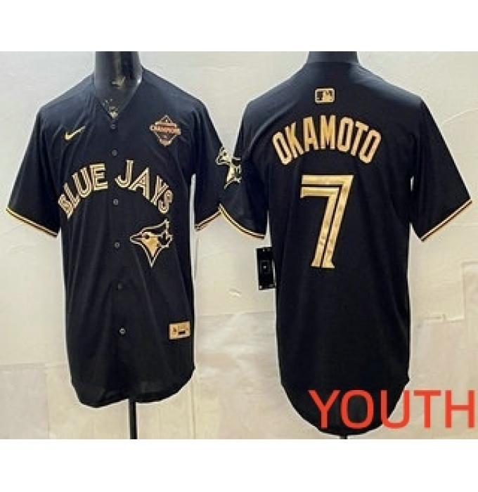 Youth Toronto Blue Jays #7 Kazuma Okamoto Black Gold 2025 American League Champions Limited Stitched Jersey