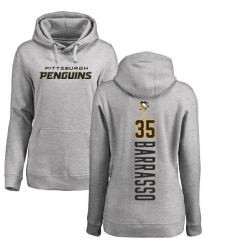 NHL Women's Adidas Pittsburgh Penguins #35 Tom Barrasso Ash Backer Pullover Hoodie