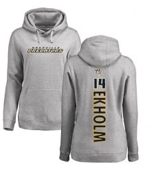 NHL Women's Adidas Nashville Predators #14 Mattias Ekholm Ash Backer Pullover Hoodie