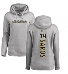 NHL Women's Adidas Nashville Predators #74 Juuse Saros Ash Backer Pullover Hoodie