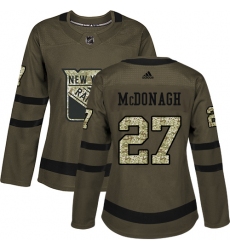 Women's Adidas New York Rangers #27 Ryan McDonagh Authentic Green Salute to Service NHL Jersey