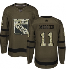 Men's Adidas New York Rangers #11 Mark Messier Premier Green Salute to Service NHL Jersey