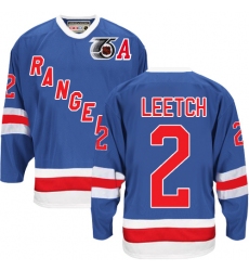 Men's CCM New York Rangers #2 Brian Leetch Authentic Royal Blue 75TH Throwback NHL Jersey