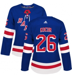 Women's Adidas New York Rangers #26 Joe Kocur Authentic Royal Blue Home NHL Jersey