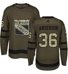 Men's Adidas New York Rangers #36 Glenn Anderson Premier Green Salute to Service NHL Jersey