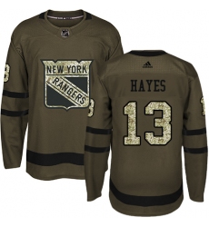 Youth Adidas New York Rangers #13 Kevin Hayes Premier Green Salute to Service NHL Jersey