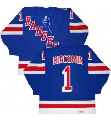 Men's CCM New York Rangers #1 Eddie Giacomin Authentic Royal Blue New Throwback NHL Jersey