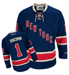 Youth Reebok New York Rangers #1 Eddie Giacomin Authentic Navy Blue Third NHL Jersey