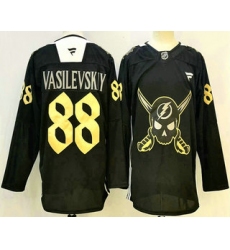 Men's Tampa Bay Lightning #88 Andrei Vasilevskiy Black Pirate Themed Warmup Authentic Jersey