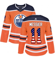 Women's Adidas Edmonton Oilers #11 Mark Messier Authentic Orange USA Flag Fashion NHL Jersey
