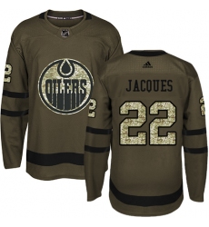 Men's Adidas Edmonton Oilers #22 Jean-Francois Jacques Authentic Green Salute to Service NHL Jersey