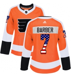 Women's Adidas Philadelphia Flyers #7 Bill Barber Authentic Orange USA Flag Fashion NHL Jersey