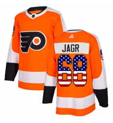Men's Adidas Philadelphia Flyers #68 Jaromir Jagr Authentic Orange USA Flag Fashion NHL Jersey