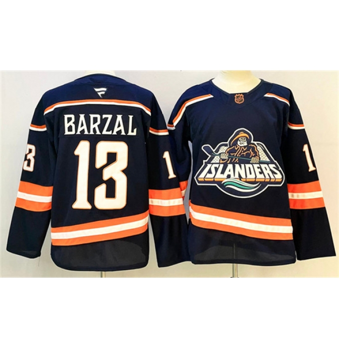 Men's New York Islanders #13 Mathew Barzal Navy 2024-25 Stitched Hockey Jersey