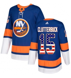 Men's Adidas New York Islanders #15 Cal Clutterbuck Authentic Royal Blue USA Flag Fashion NHL Jersey