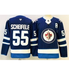 Men's Winnipeg Jets #55 Mark Scheifele Navy 2024-25 With A Home Stitched Hockey Jersey
